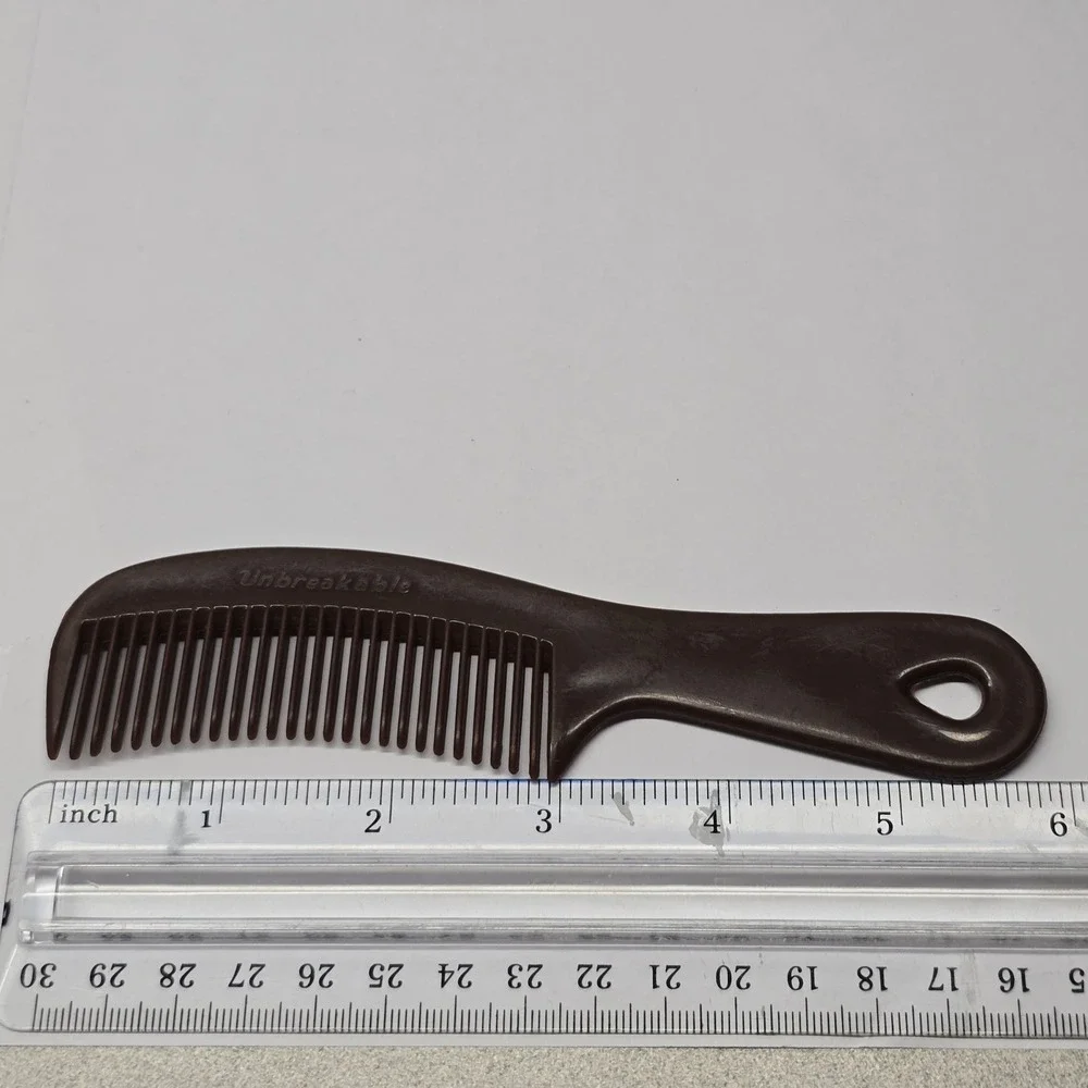 Vintage Unbreakable Brown Pocket Comb With‎ Handle Made In USA 6